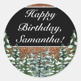 ブラックスノーウッド&フォレストパインハッピーバースデー ラウンドシール