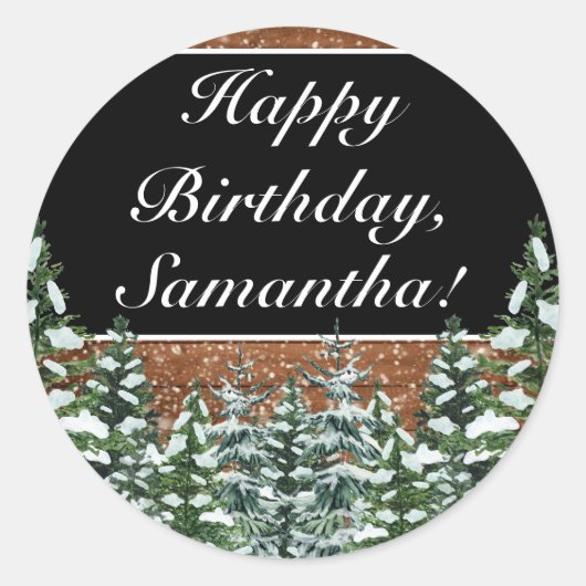 ブラックスノーウッド&フォレストパインハッピーバースデー ラウンドシール (正面)