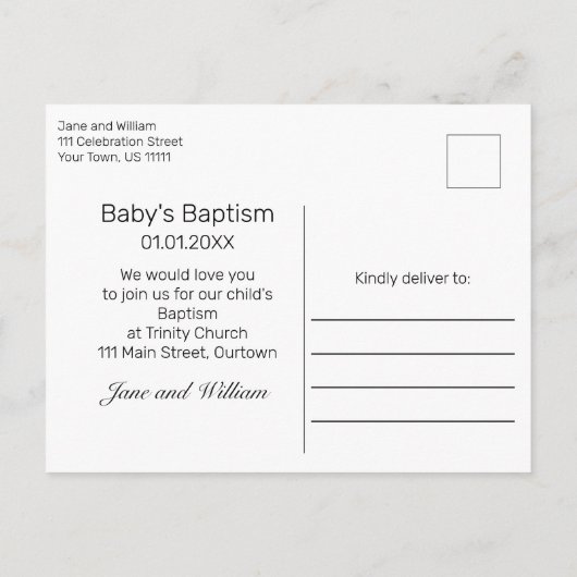 ブラックスノーウッド&フォレストパインベビーバプテスマ 案内ポストカード (裏面)