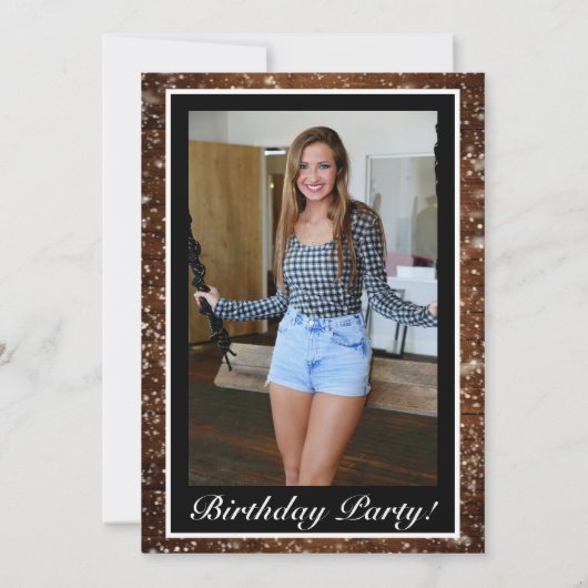 ブラックスノーウッド&フォレストパイン写真誕生日 招待状 (裏面)