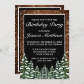 ブラックスノーウッド&フォレストパイン写真誕生日 招待状 (正面/裏面)