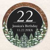 ブラックスノーウッド&フォレストパイン誕生日 ラウンドペーパーコースター (正面)