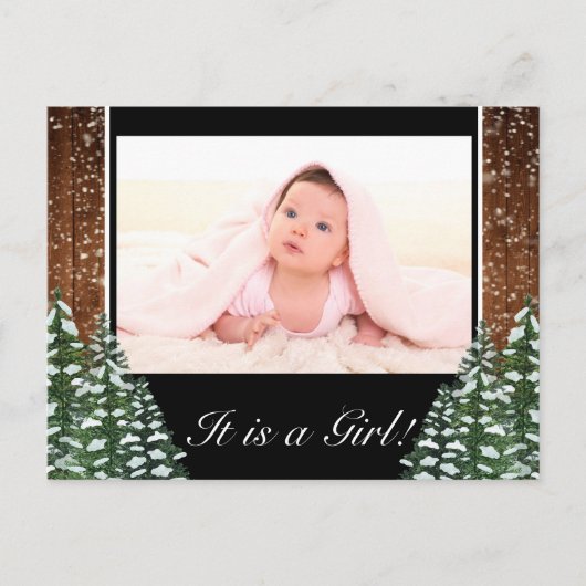 ブラックスノーウッド&フォレストベビーガールフォト誕生 案内ポストカード (正面)