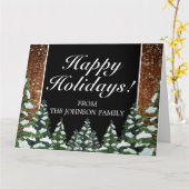 ブラックスノーウッド&フォレストホリデーフォールドグリーティング カード (黄色い花)