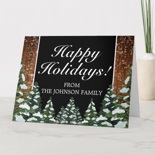 ブラックスノーウッド&フォレストホリデーフォールドグリーティング カード (正面)