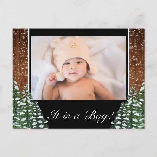 ブラックスノーウッド&フォレスト男の赤ちゃん誕生写真 案内ポストカード (正面)