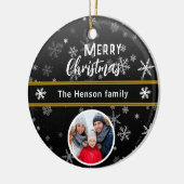 ブラックスノーフレークMerry Christmas Family写真 セラミックオーナメント (左)