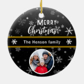 ブラックスノーフレークMerry Christmas Family写真 セラミックオーナメント (裏面)