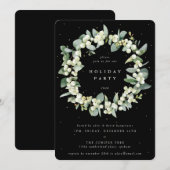 ブラックスノーベリー+ユーカリのリース ホリデーパーティー 招待状 (正面/裏面)