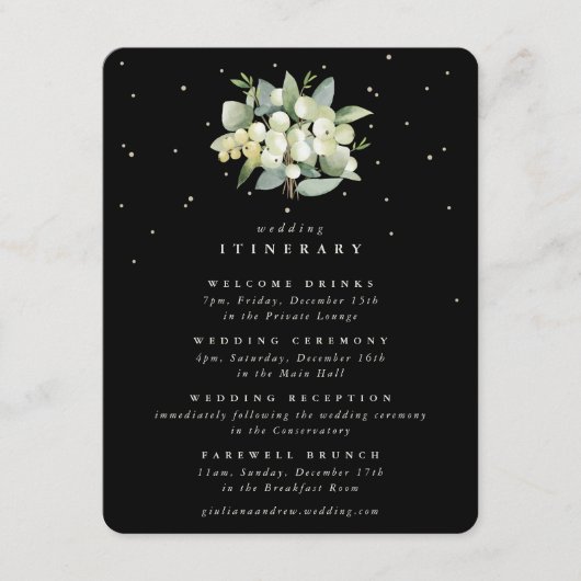 ブラックスノーベリー+ユーカリの花束 結婚式の予定表 エンクロージャーカード (正面)