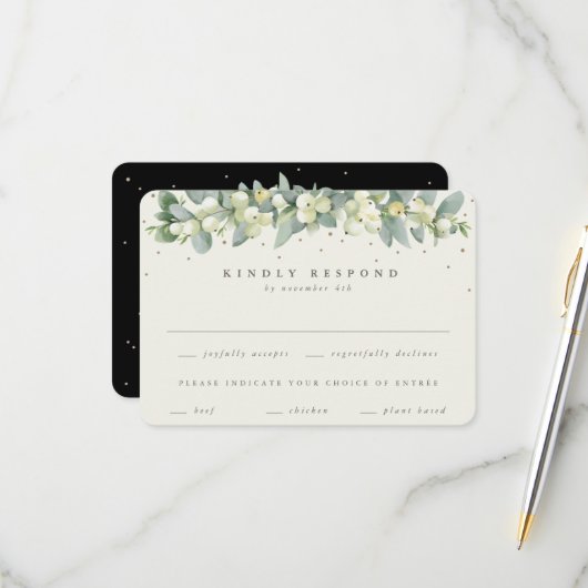 ブラックスノーベリー+ユーカリプタスガーランド結婚ズ 出欠カード (正面/裏面インサイチュ)