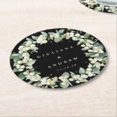 ブラックスノーベリー&ユーカリ冬の結婚式 ラウンドペーパーコースター (アングル)