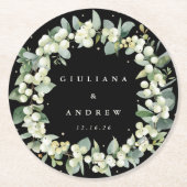 ブラックスノーベリー&ユーカリ冬の結婚式 ラウンドペーパーコースター (正面)