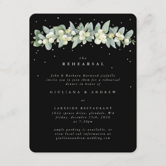 ブラックスノーベリー+ユーカリ結婚のリハーサル エンクロージャーカード (正面)