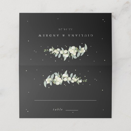 ブラックスノーベリー+ユーカリ結婚ス プレイスカード (外部開封)