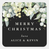ブラックスノーベリー+ユーカリ メリークリスマス/カスタム スクエアシール (正面)