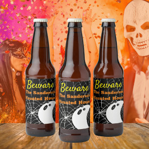 ブラックスパイダーウェブと可愛いモダン幽霊 ビールラベル