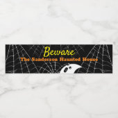 ブラックスパイダーウェブと可愛いモダン幽霊 ペットボトルラベル (シングルラベル)