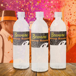 ブラックスパイダーウェブと可愛いモダン幽霊 ペットボトルラベル