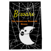 ブラックスパイダーウェブと可愛いモダン幽霊 ミディアムペーパーバッグ (裏面)