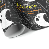 ブラックスパイダーウェブと可愛いモダン幽霊 ラッピングペーパー (ロールコーナー)