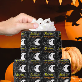 ブラックスパイダーウェブと可愛いモダン幽霊 ラッピングペーパー