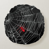 ブラックスパイダーウェブゴシックグランジハロウィン不気味 ラウンドクッション (正面)