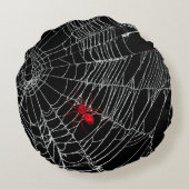 ブラックスパイダーウェブゴシックグランジハロウィン不気味 ラウンドクッション (裏面)