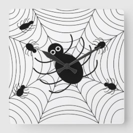 ブラックスパイダーウェブハロウィーン スクエア壁時計
