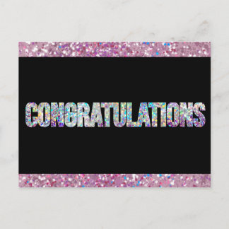 ブラックスパークルグリッターシルバーおめでとう ポストカード