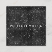 ブラックスパークルグリッター美しいスタイリスト スクエア名刺 (正面)
