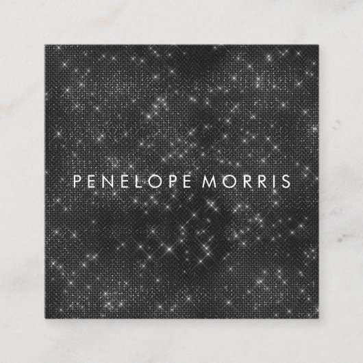 ブラックスパークルグリッター美しいスタイリスト スクエア名刺 (正面)