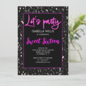 ブラックスパークルズスウィート16ネオンピンクレッツパーティー 招待状 (スタンド正面)
