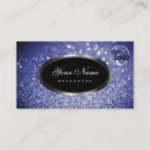 ブラックスパークルブルーグリッターシルバー楕円形のロゴ 名刺 (正面)