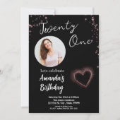 ブラックスパークル 21歳の誕生日招待状 招待状 (正面)