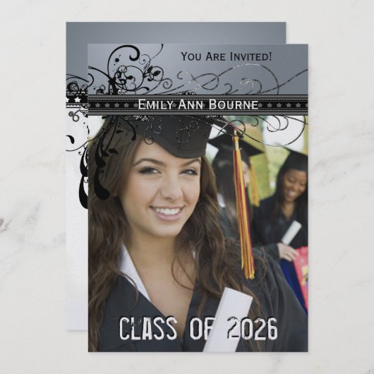 ブラックスファンキーワエレガントールズ卒業招待状 招待状 (正面/裏面)