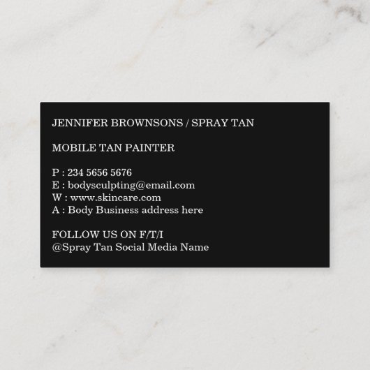 ブラックスプレータンニングボホ体スキンウーマン 名刺 (裏面)