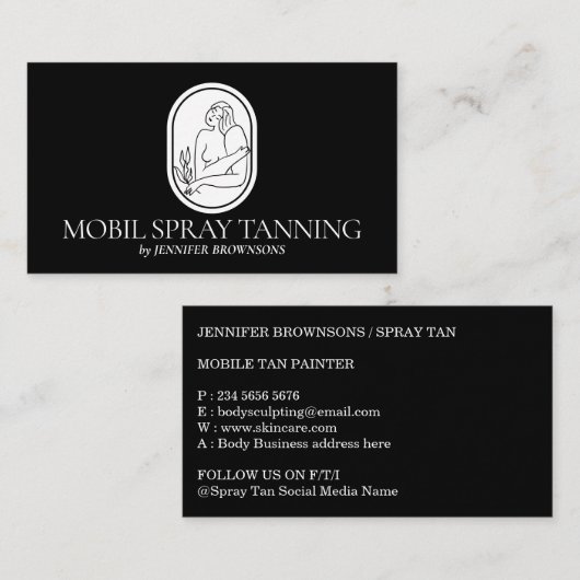 ブラックスプレータンニングボホ体スキンウーマン 名刺 (正面/裏面)