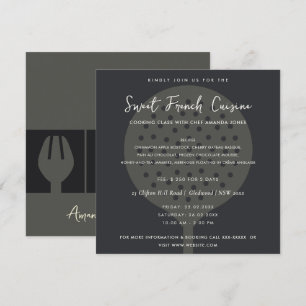 ブラックスプーンフォーク料理クラス招待状テンプレート 招待状