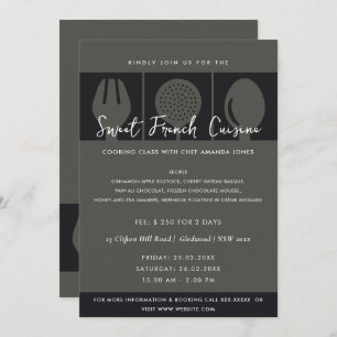 ブラックスプーンフォーク料理クラス招待状テンプレート 招待状