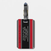 ブラックスポーツとレッドスポーツストライプのパーソナライズされた ラゲッジタグ (裏面縦)
