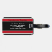 ブラックスポーツとレッドスポーツストライプのパーソナライズされた ラゲッジタグ (裏面横)