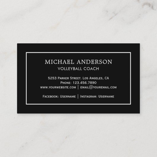 ブラックスポーツモダンプロフェッショナルバレーボールコーチ 名刺 (裏面)