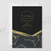 ブラックスモーク&金ゴールドマーブルシモダンック結婚ズ 招待状 (正面)