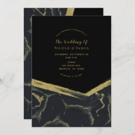 ブラックスモーク&金ゴールドマーブルシモダンック結婚ズ 招待状