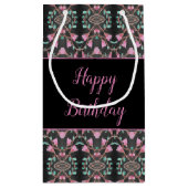 ブラックスモールピンク及びティール（緑がかった色）パターン（の模様が）ある紙抱き枕 スモールペーパーバッグ (裏面)