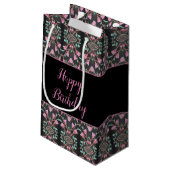 ブラックスモールピンク及びティール（緑がかった色）パターン（の模様が）ある紙抱き枕 スモールペーパーバッグ (裏面アングル)