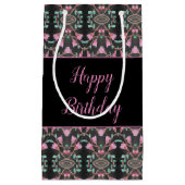 ブラックスモールピンク及びティール（緑がかった色）パターン（の模様が）ある紙抱き枕 スモールペーパーバッグ (正面)