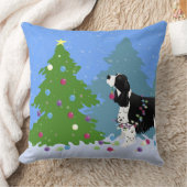ブラックスリンガースパニエル犬飾ズのクリスマスツリー クッション (ブランケット)