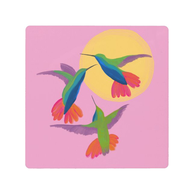 ブラックスロートマンゴーハミングバードアート メタルプリント (正面)